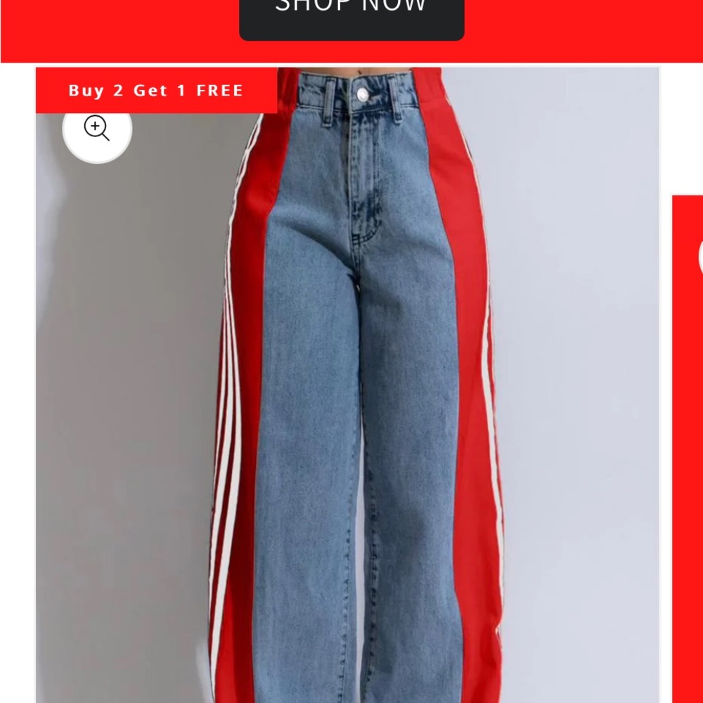 Stylish Red and Blue Denim Pants